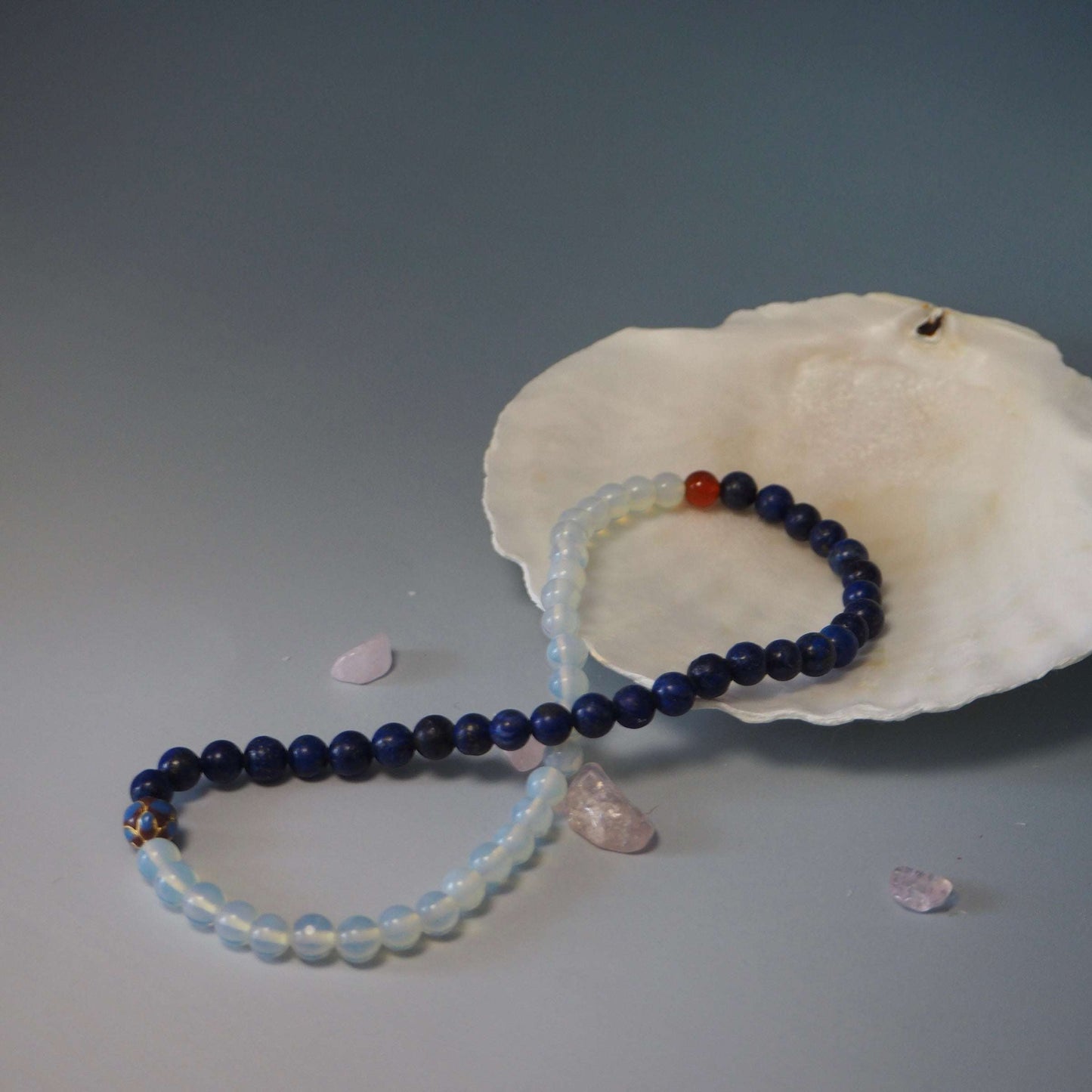lapiz lazuli and moonstone bracelet double wrap