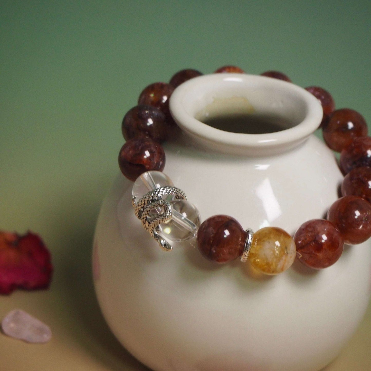 red phantom quartz and citrine crystal healing bracelet