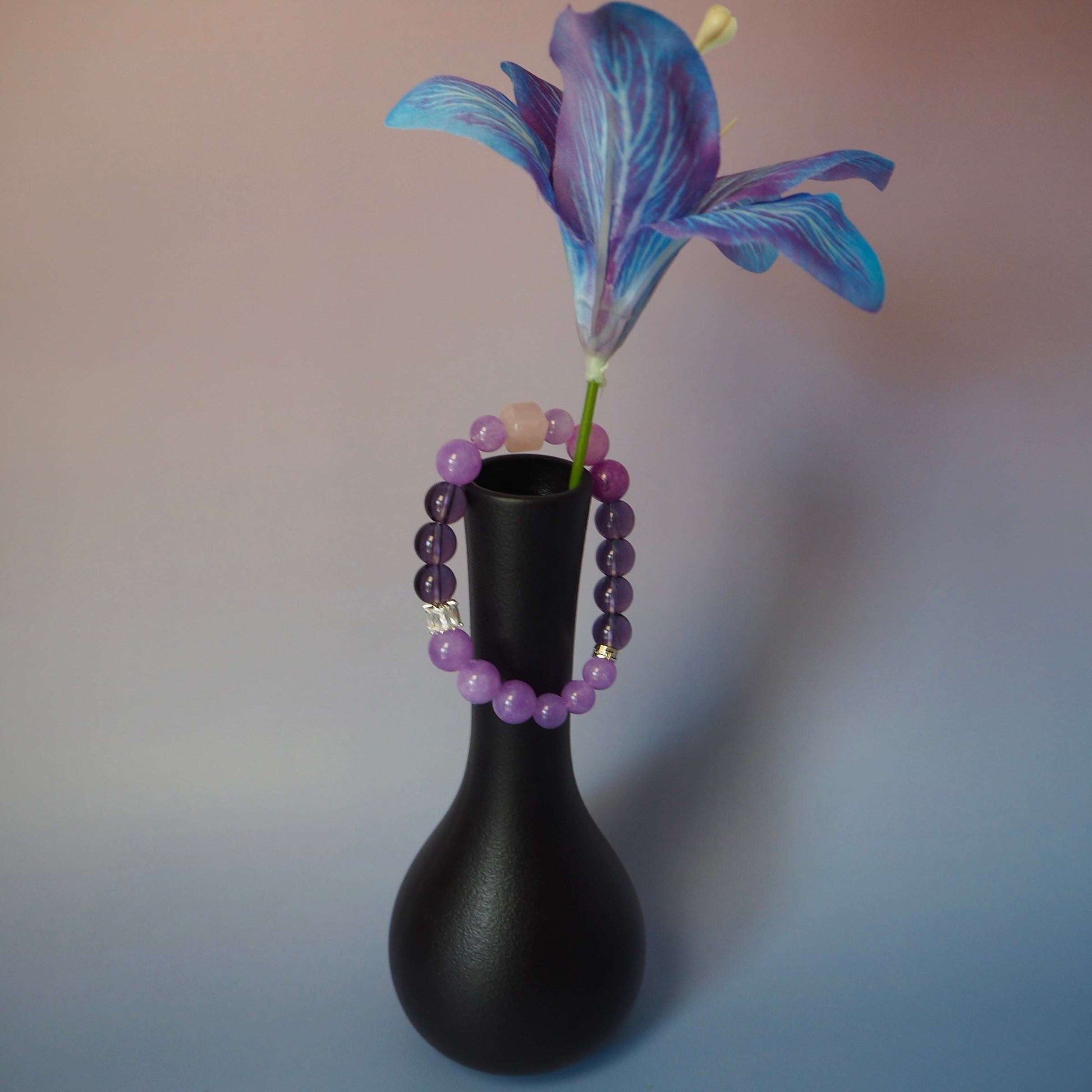 Aurora-amethyst chinese style beaded bracelet in a bottle