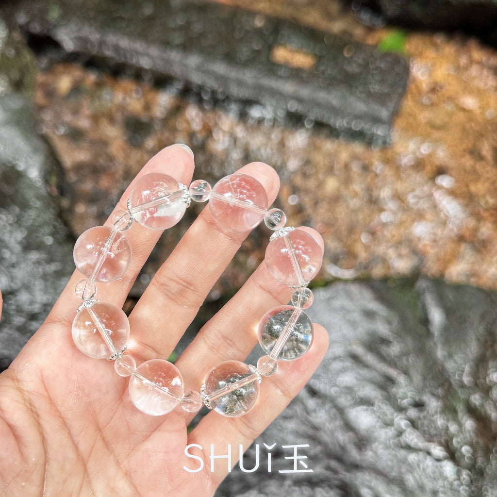 水晶 クリアクォーツ パワーストーン ブレスレット 天然石 12月誕生石 大玉 17.5mm ギフトBOX付 ハンドメイド オリジナルデザイン 一点もの BST3