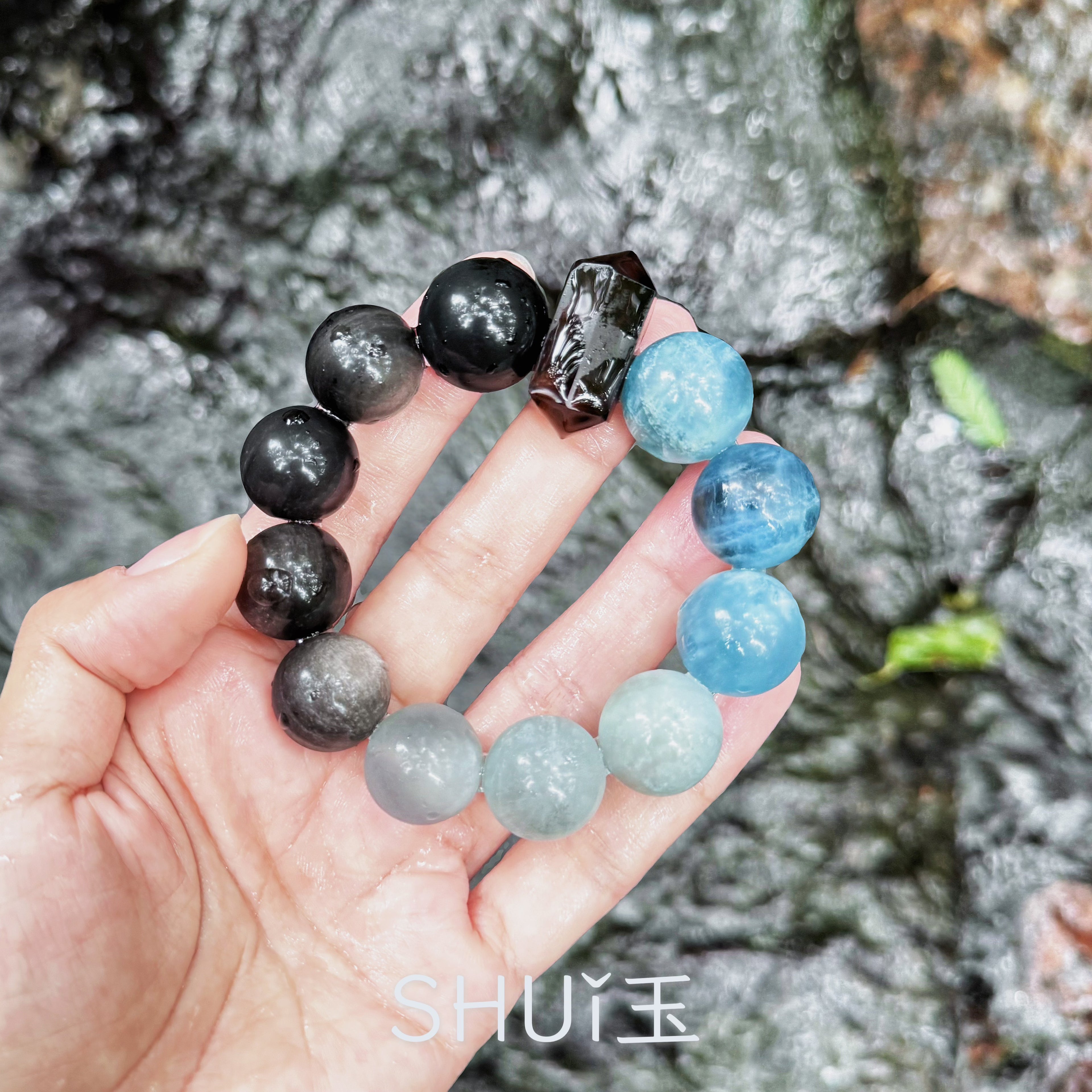 アクアマリン パワーストーン ブレスレット 天然石 3月誕生石 大玉 18mm ギフトBOX付 ハンドメイド オリジナルデザイン 一点もの HLW1
