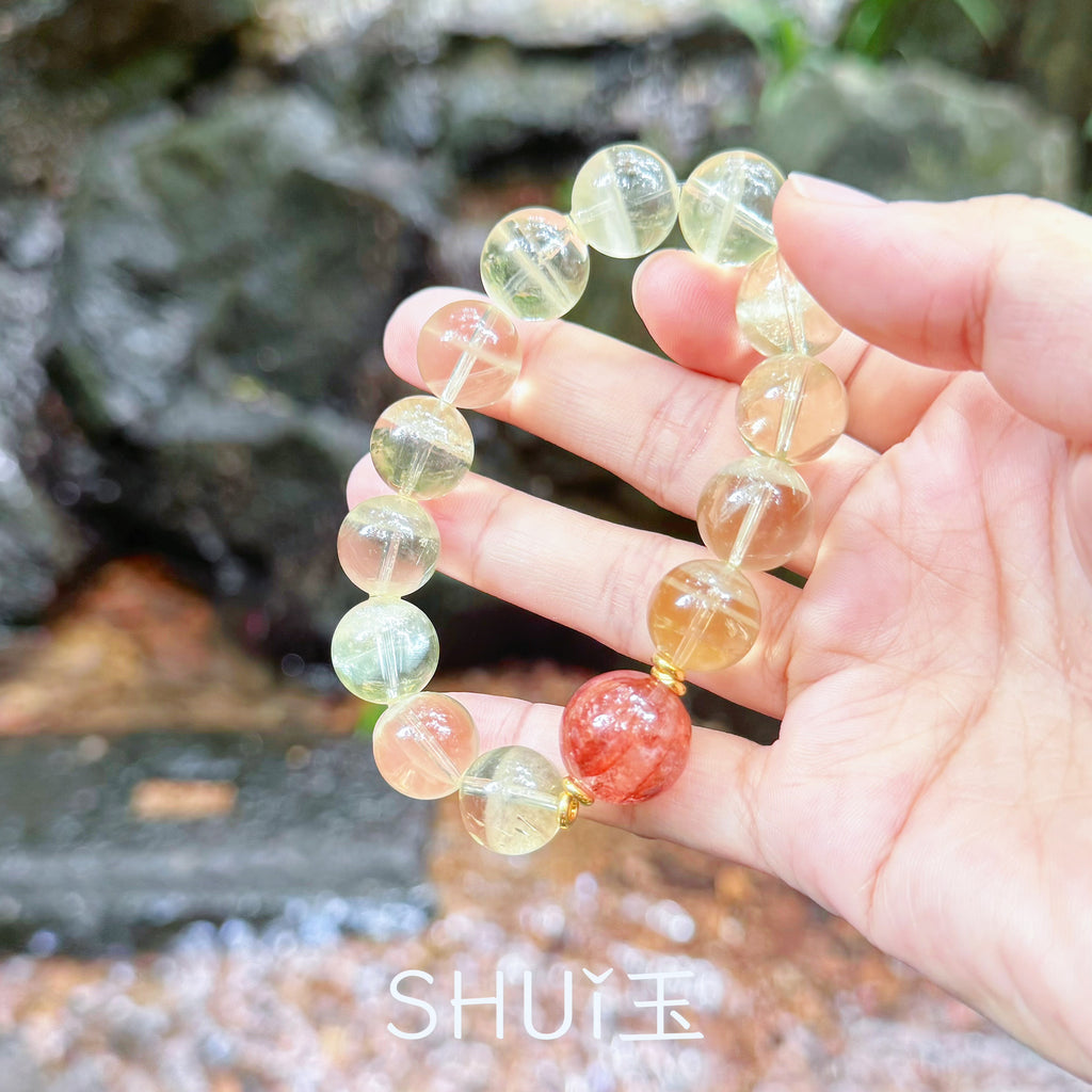 シトリン パワーストーン ブレスレット 天然石 レッドヘマトイド 黄水晶 11月誕生石 大玉 19.5mm ギフトBOX付 ハンドメイド オリジナルデザイン 一点もの