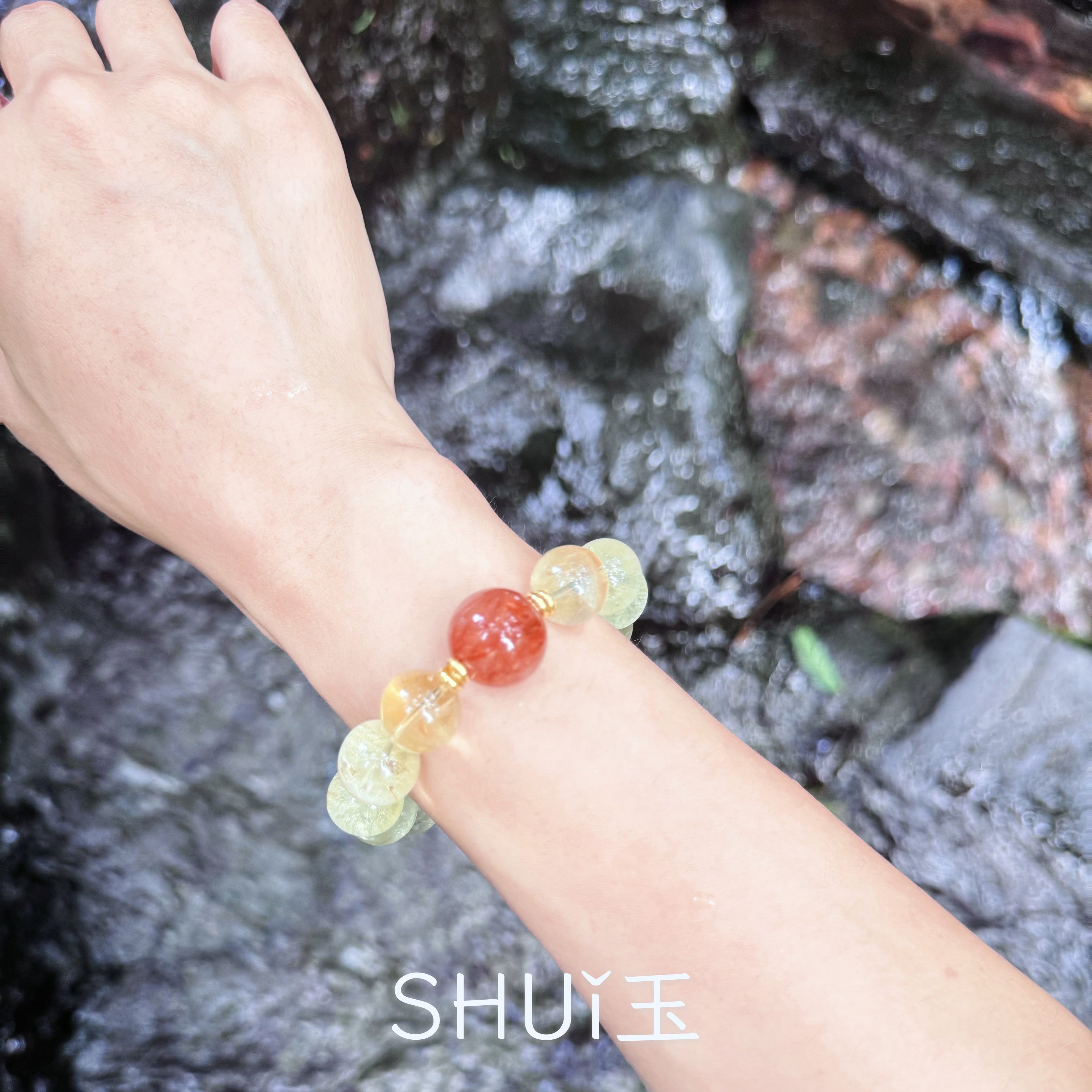 シトリン パワーストーン ブレスレット 天然石 レッドヘマトイド 黄水晶 11月誕生石 大玉 19.5mm ギフトBOX付 ハンドメイド オリジナルデザイン 一点もの