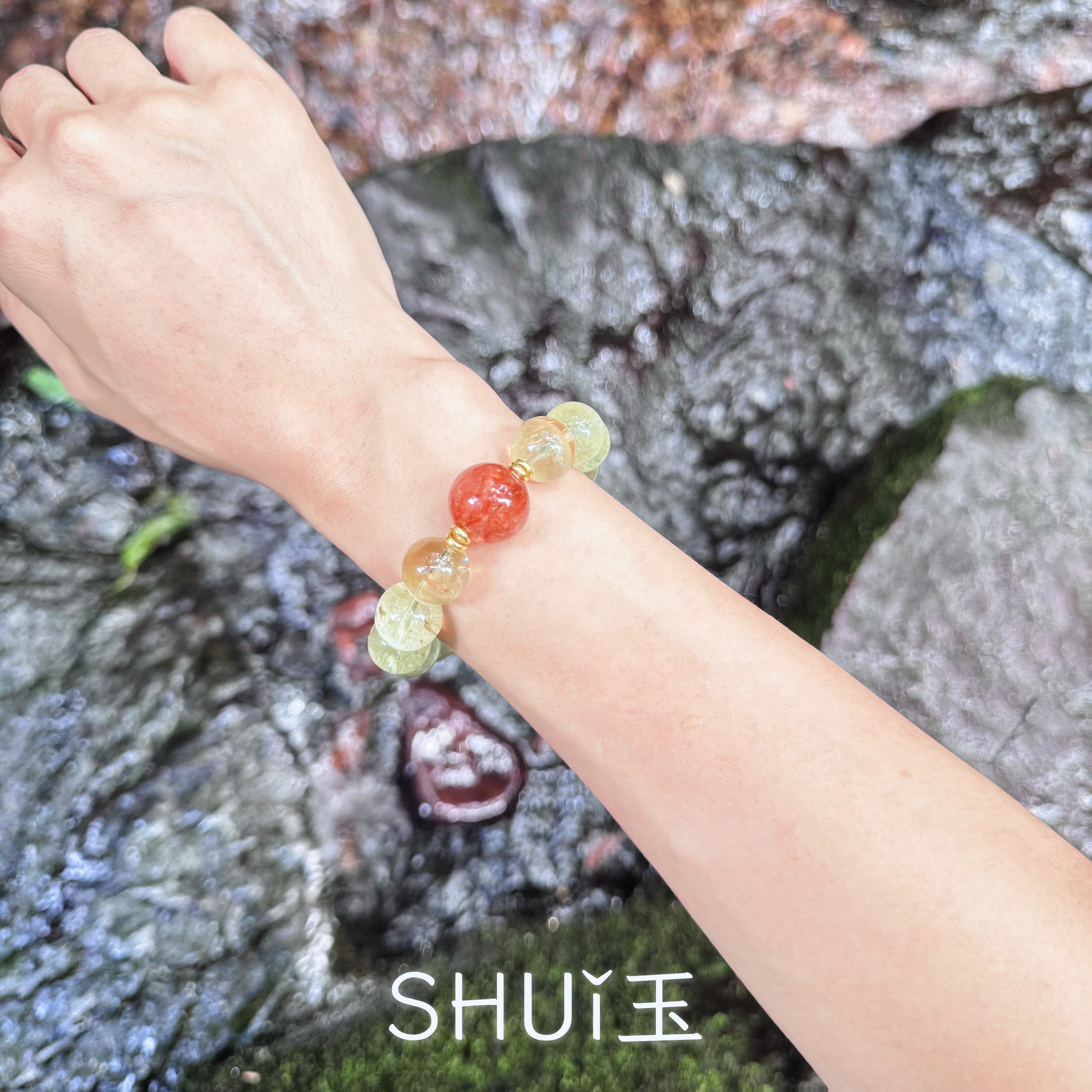 シトリン パワーストーン ブレスレット 天然石 レッドヘマトイド 黄水晶 11月誕生石 大玉 19.5mm ギフトBOX付 ハンドメイド オリジナルデザイン 一点もの